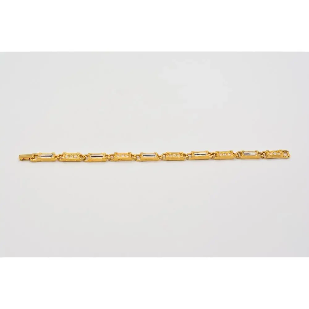 Swarovski Crystal Bracelet Baguette Rhinestone Gold Tone Swan Signed 1980s Bin8